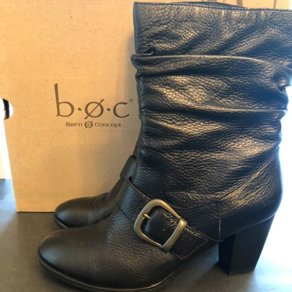 B.O.C. Black Pebbled Leather Melinda Ankle Boot